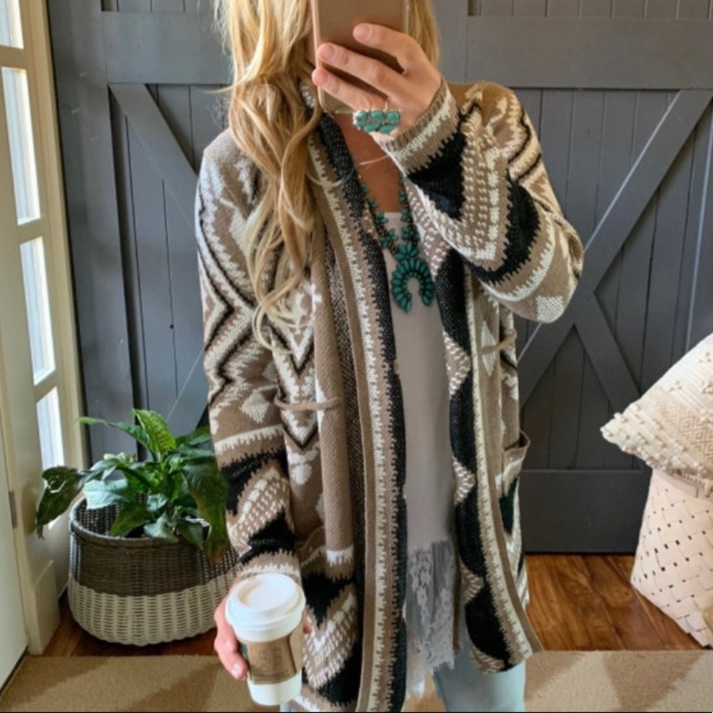 New Aztec Tribal Boho Western Cardigan Sweater Southwest Coat - Picture 4 of 12